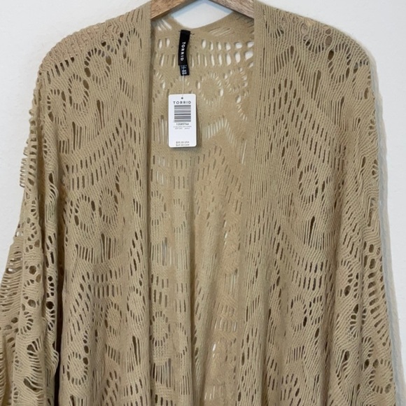 Torrid Open Front Knit Fringe Ruana Wrap Poncho Festival Tan One Size - Picture 2 of 4